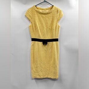 Milly Yellow Cotton Mini Black Waist Bow Front Dress Size 8